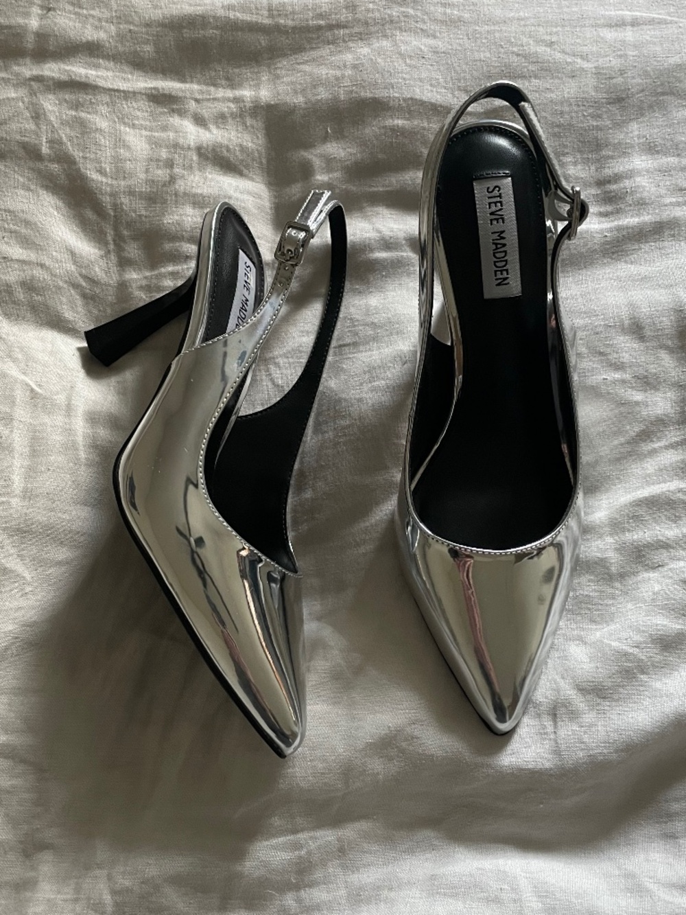 Steve Madden slingback pumps with kitten heel pointed toe silver metallic